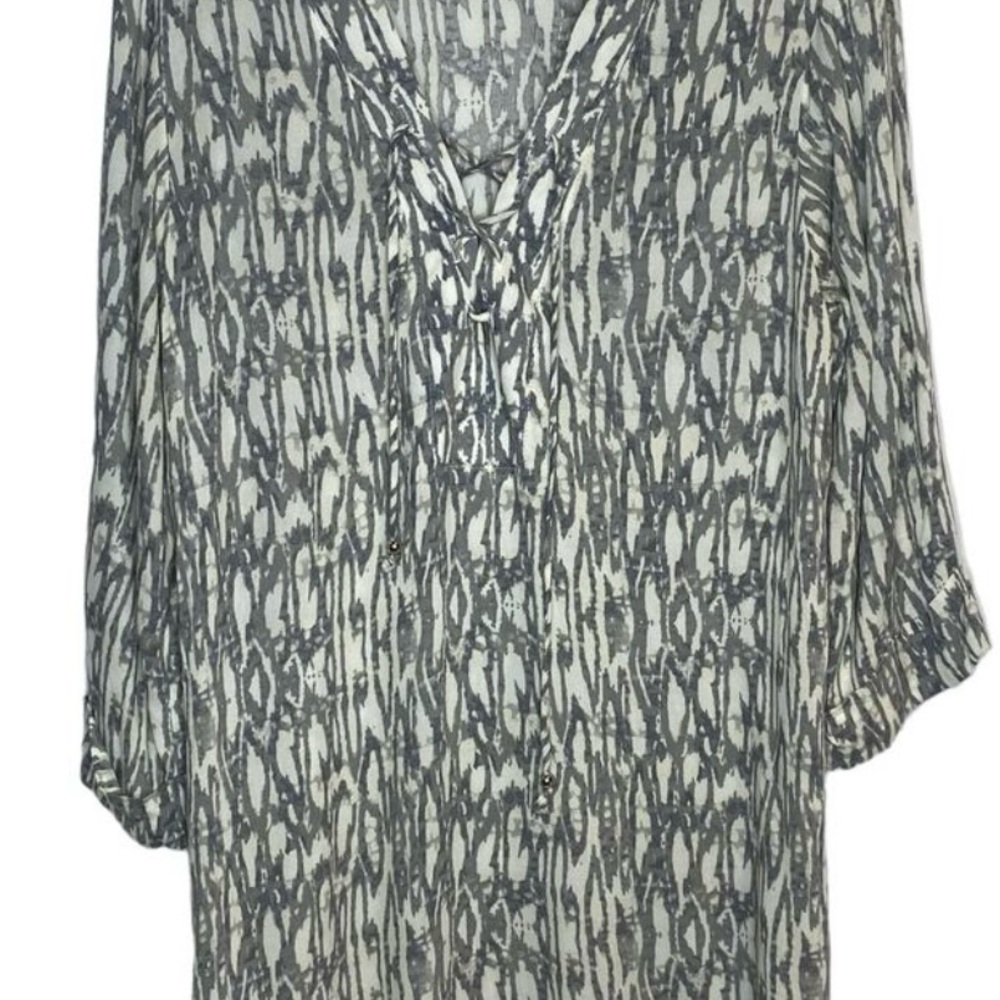 J Valdi Womens Size XLarge Gray Cream Cover
Up Dress Roll Tab Sleeves Pullover